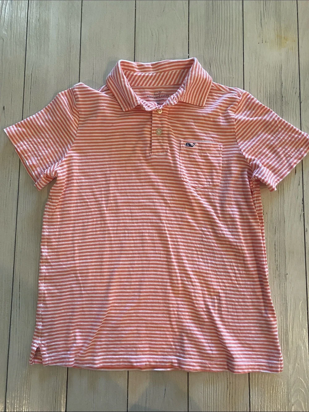 Vineyard Vines Peach  and White Striped Polo